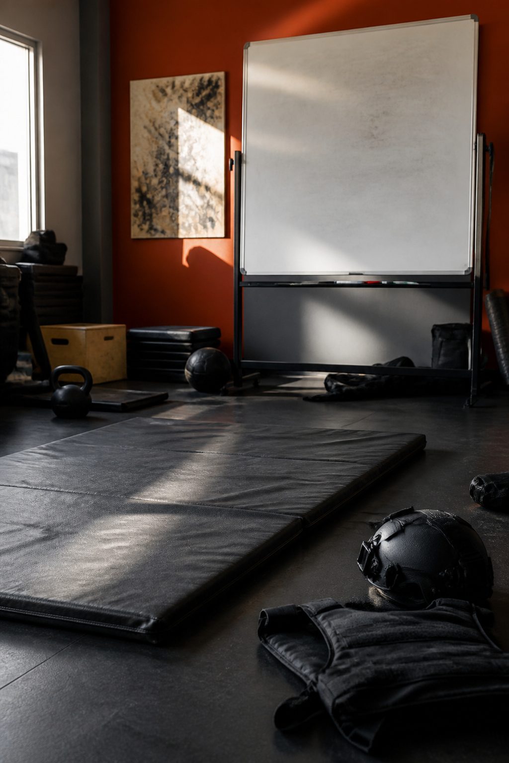 Situational Awareness Tips for Workplace and Daily Safety 13 A training area with motivational posters and equipment.