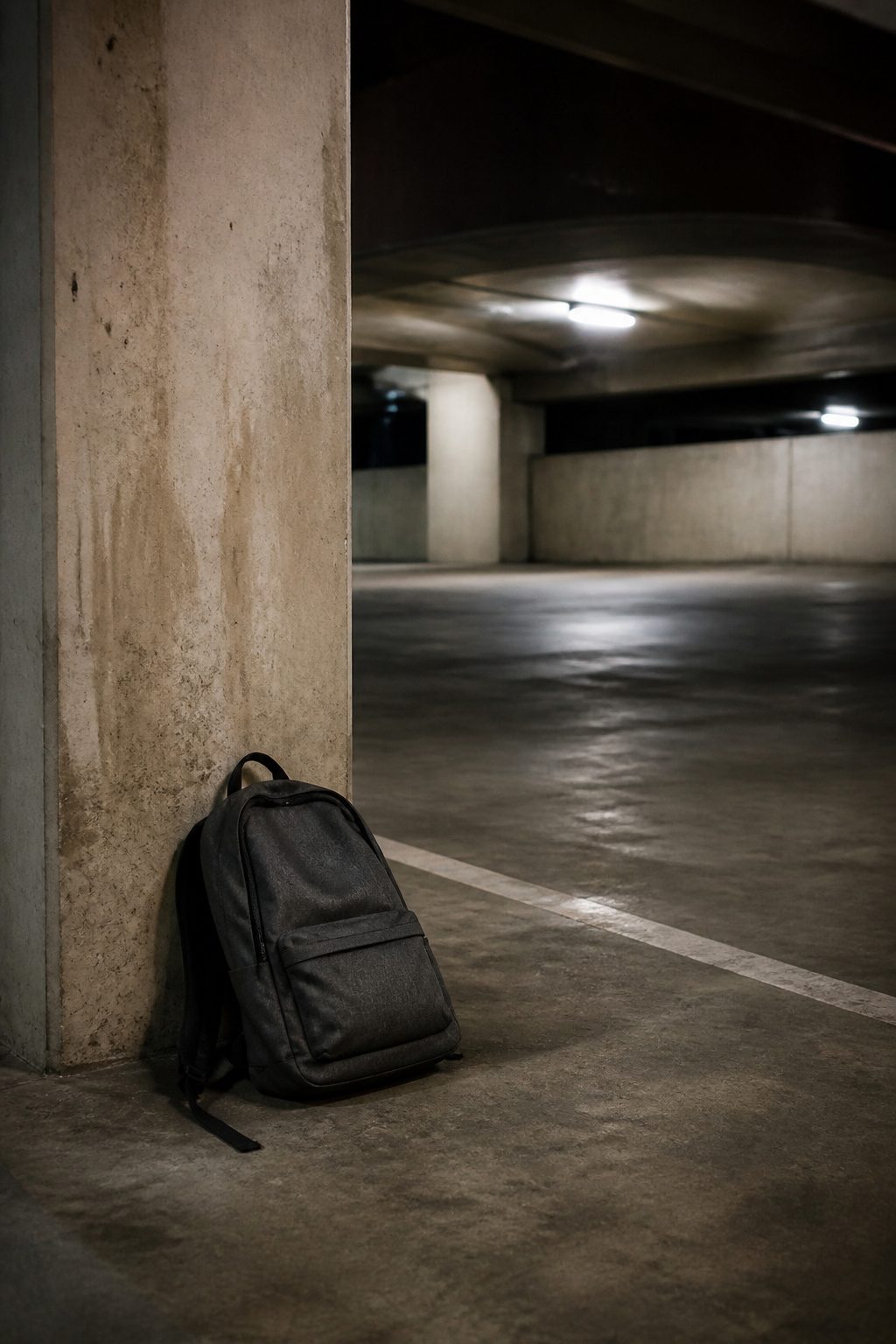 Situational Awareness Tips for Workplace and Daily Safety 5 A backpack left on the ground in a quiet parking garage.