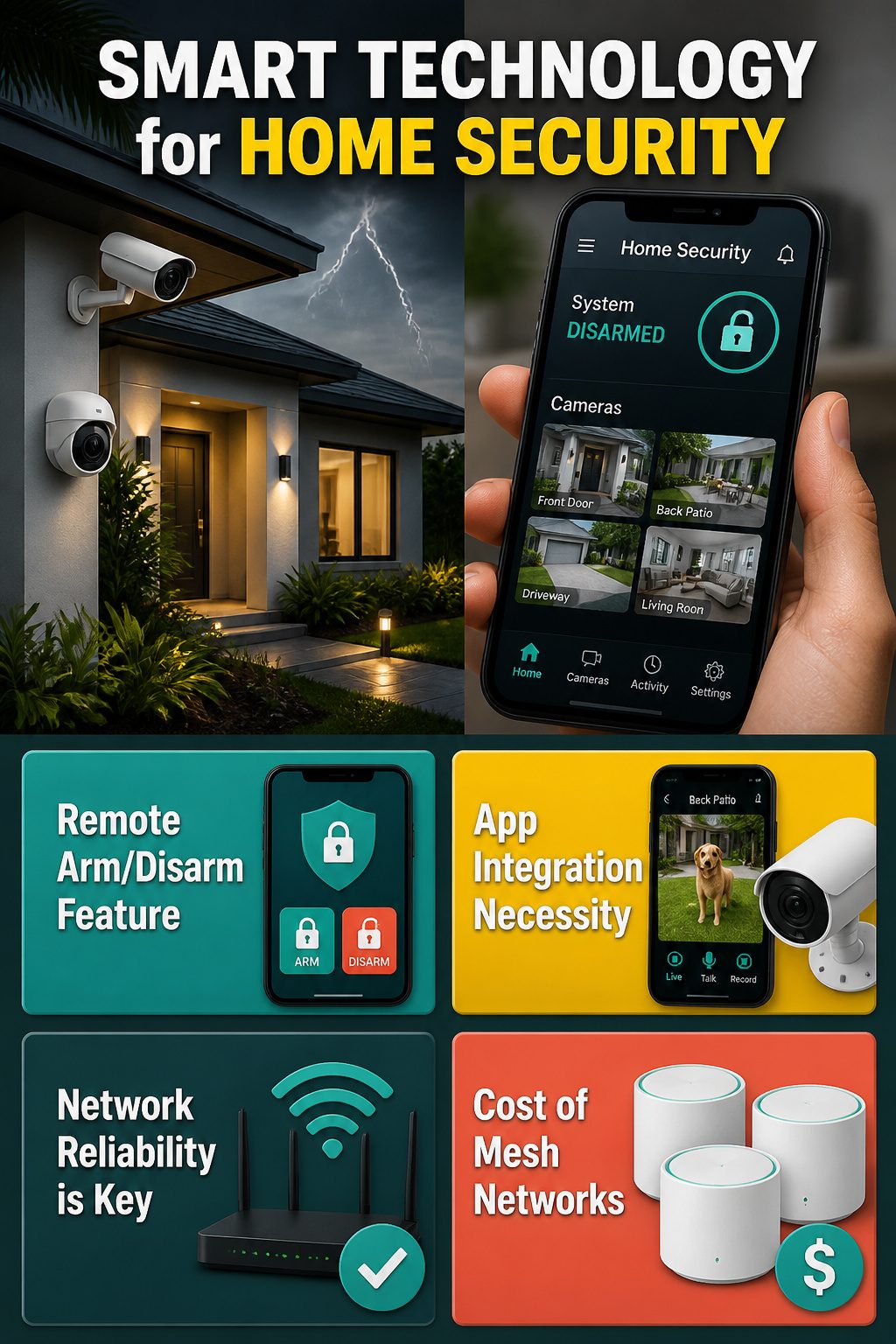 A smartphone displaying an app for remote security system control.