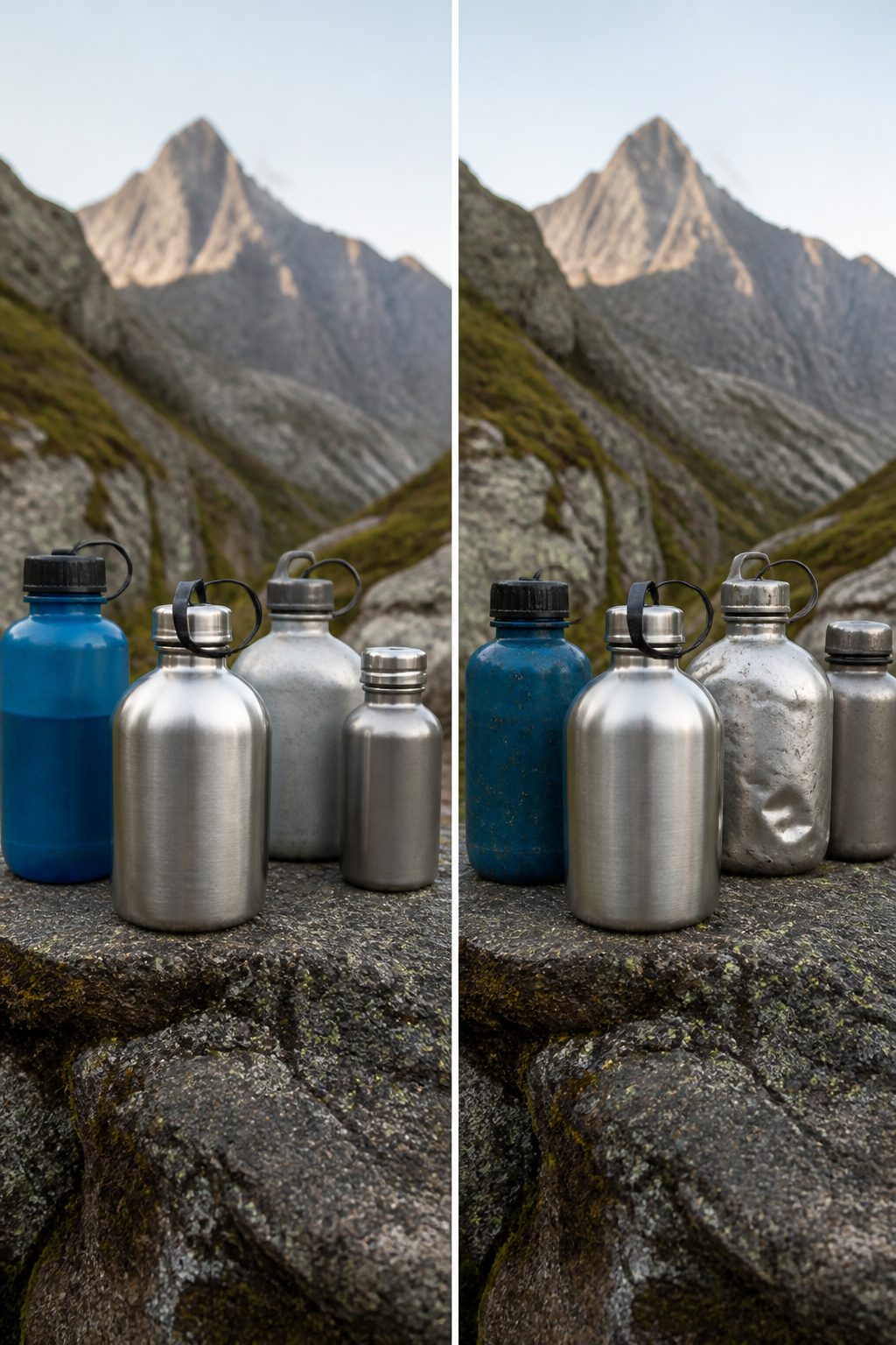 Stainless Steel Canteen: Styles, Covers, and What to Know 5 BPA-free plastic, aluminum, and titanium canteens side by side.