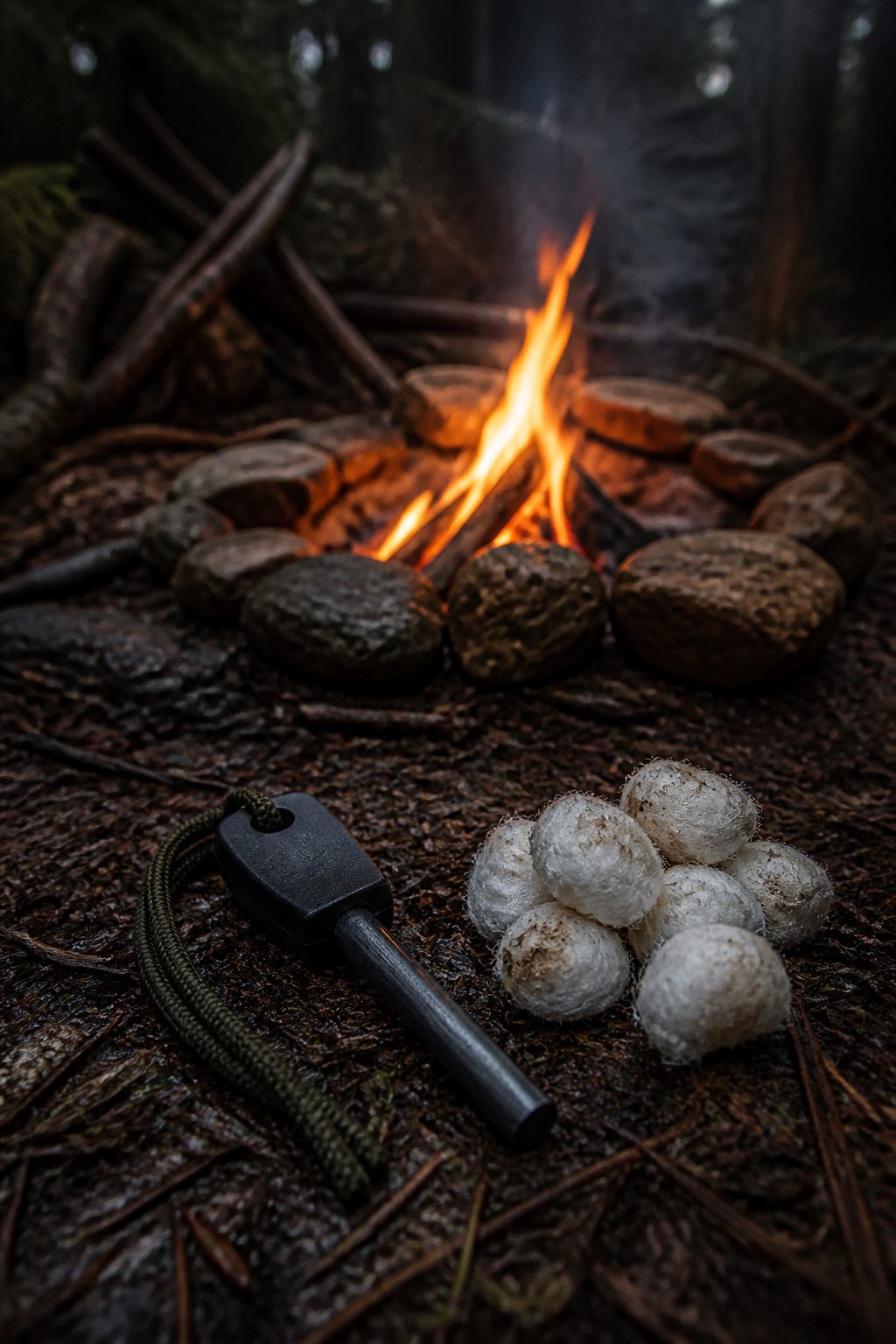 Survival Priorities: What Comes First in the Backcountry 3 A single match on damp ground surrounded by wet foliage.