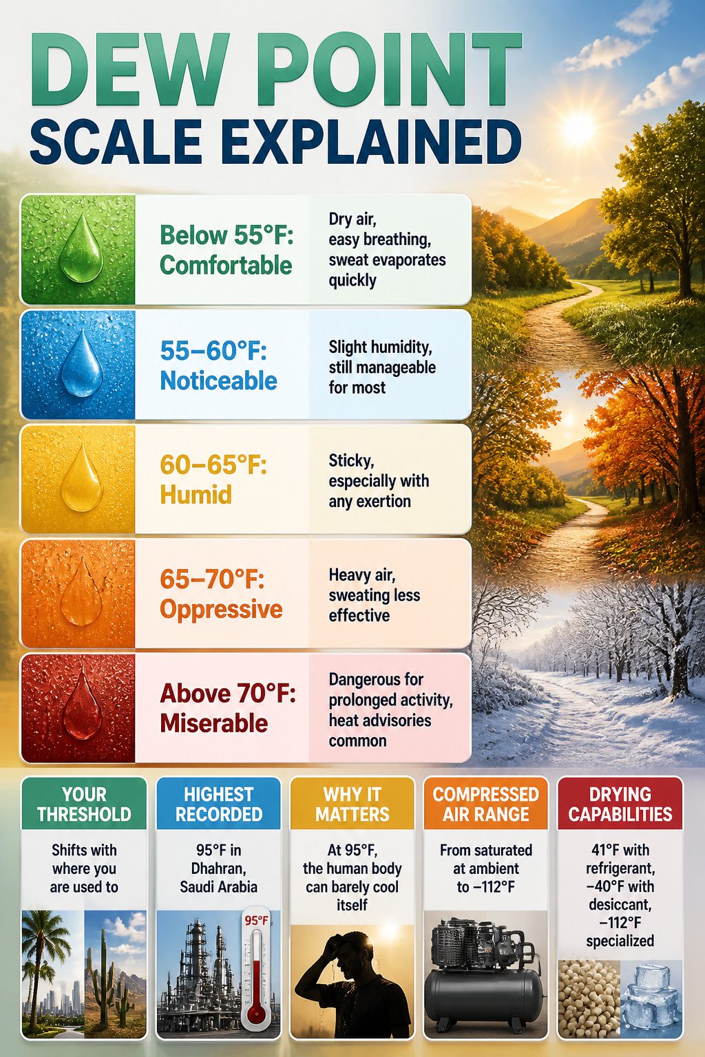 Dew Point: What It Means, Why It Matters, and How It Works 8 An information image titled 'Dew Point Scale Explained' related to survival.