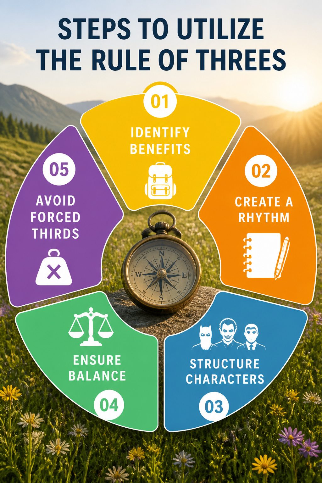 The Rule of Threes: A Plain Guide to the Pattern Behind Persuasion 10 An information graphic titled 'Steps to Utilize the Rule of Threes'.