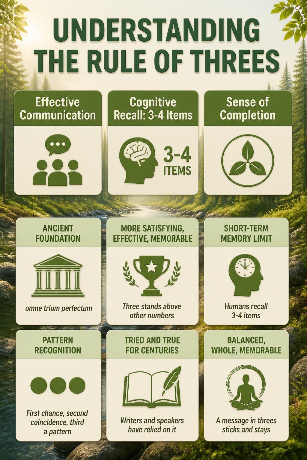 The Rule of Threes: A Plain Guide to the Pattern Behind Persuasion 1 An information image titled 'Understanding the Rule of Threes'.