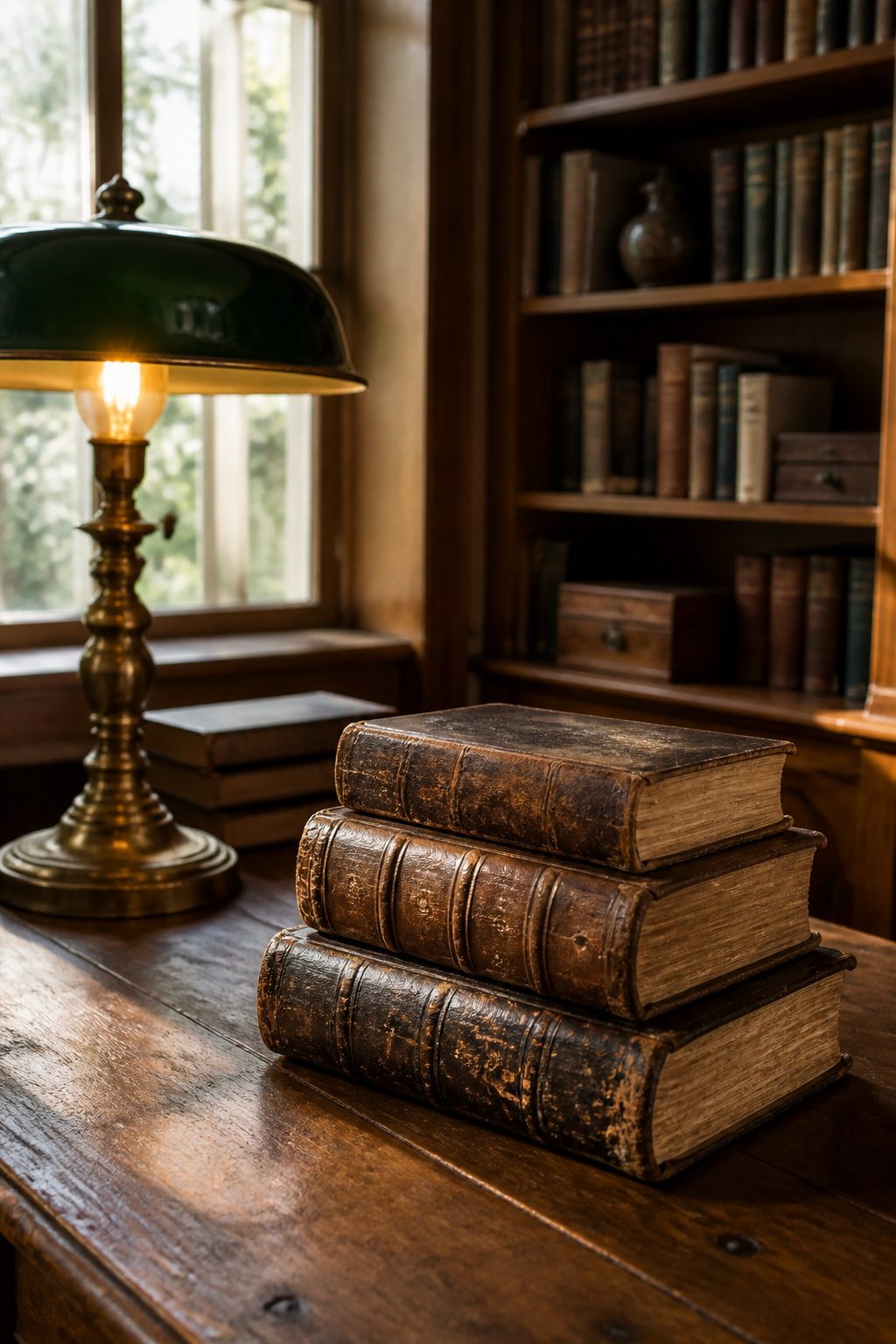 The Rule of Threes: A Plain Guide to the Pattern Behind Persuasion 2 A stack of weathered books with visible titles and soft lighting.