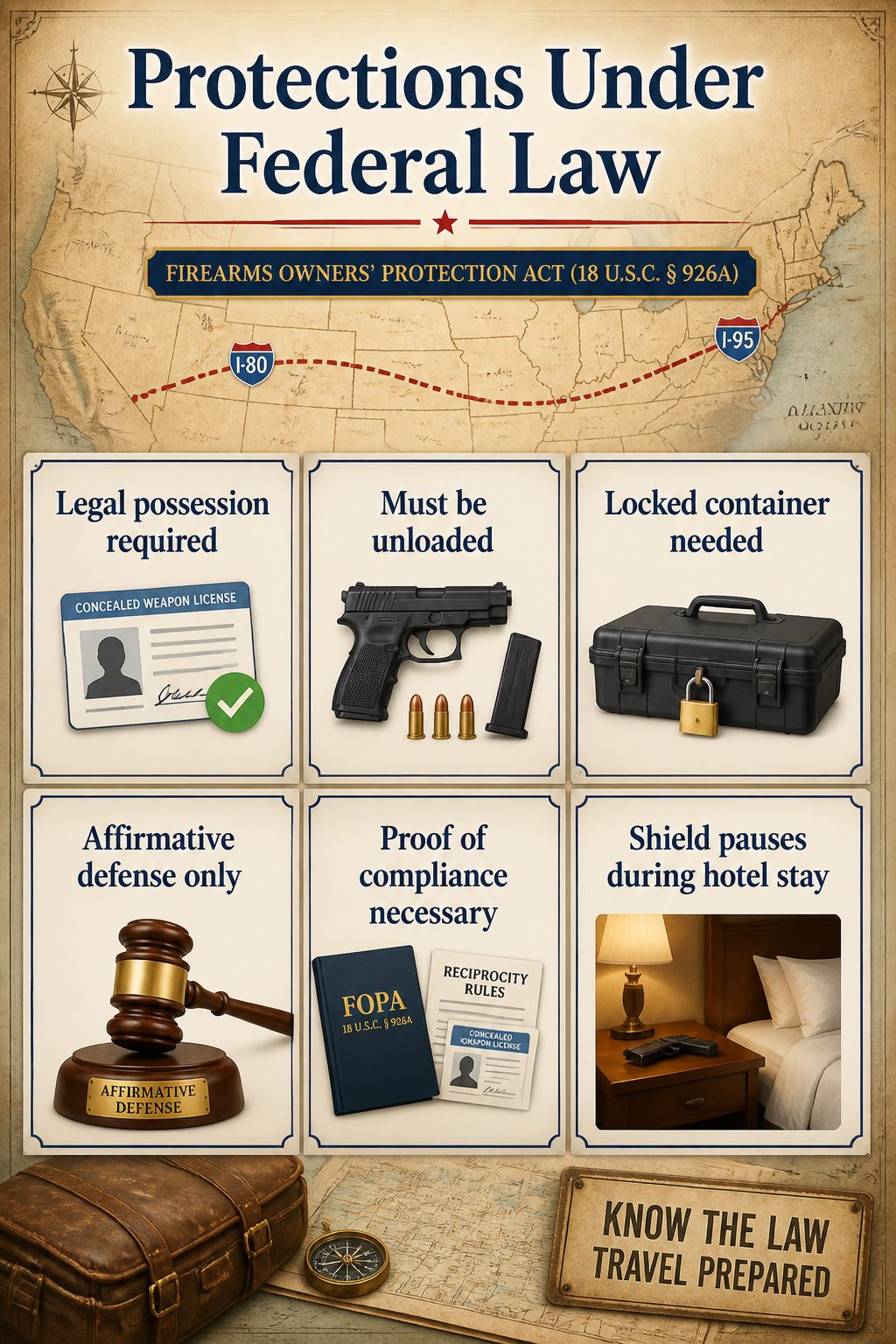 Transporting Firearms Across State Lines: A Legal Guide 7 An information image titled 'Protections Under Federal Law'.