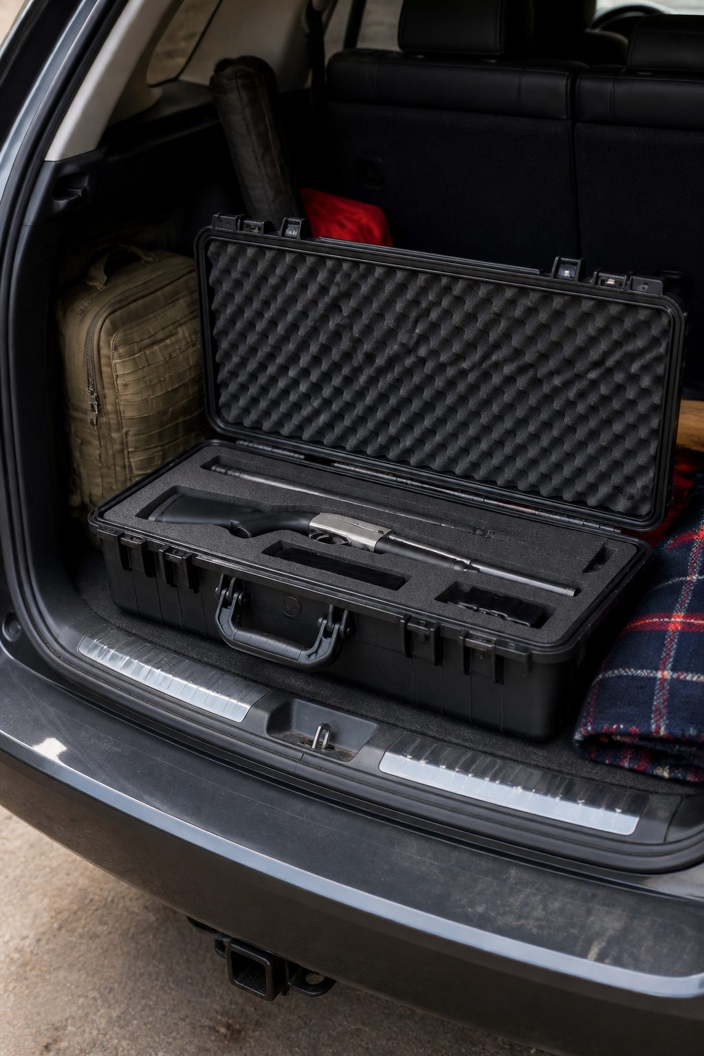 Transporting Firearms Across State Lines: A Legal Guide 2 A hard-sided case in an SUV trunk containing an unloaded firearm.