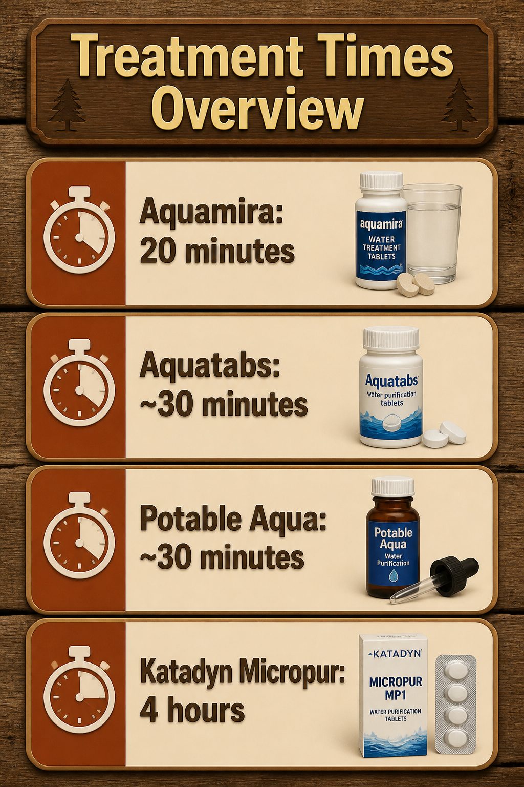 An overview of water purification treatment times.