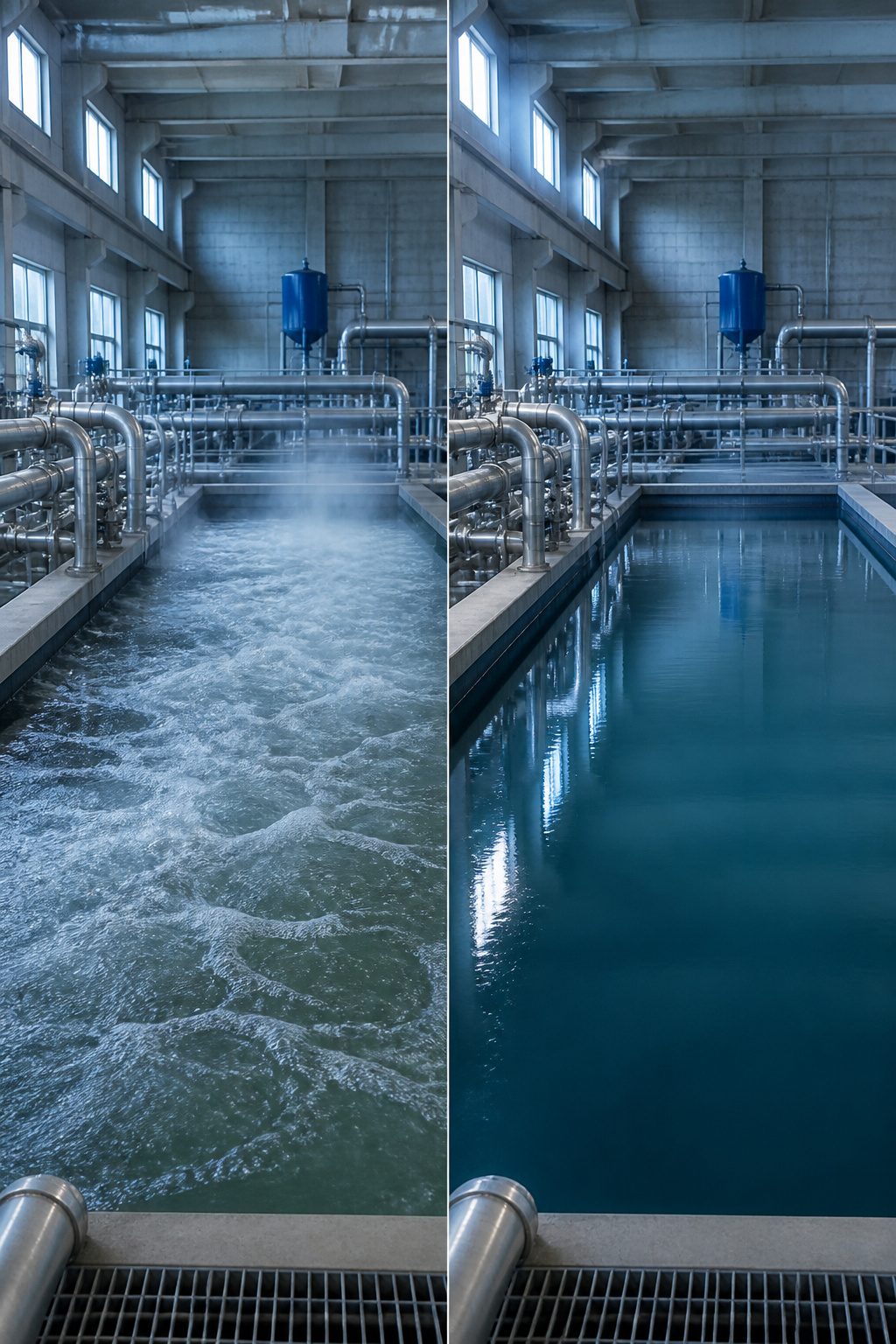 Chemical disinfectants in a water treatment facility for safe drinking water.