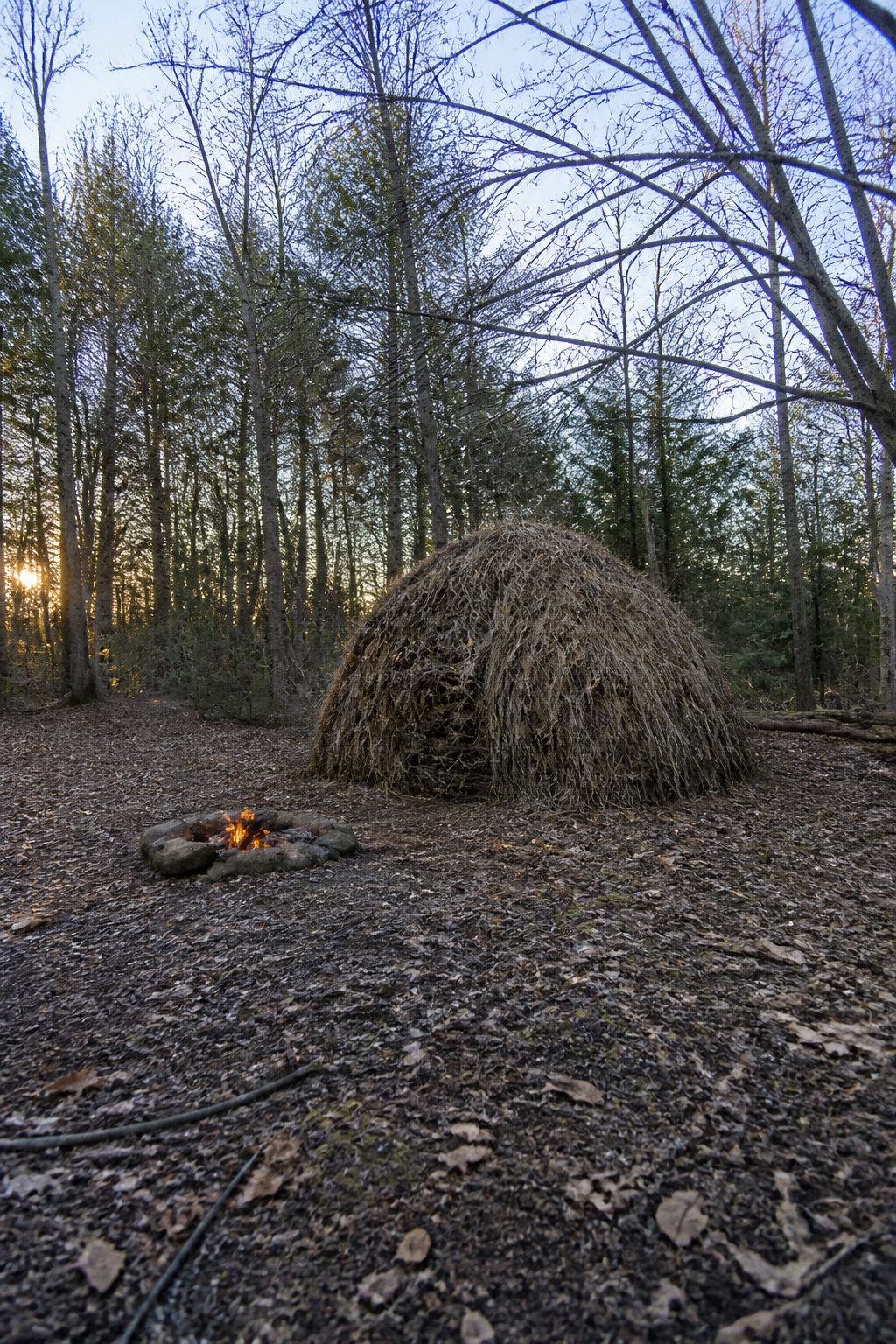 10 Survival Skills Everyone Should Know for Any Emergency 2 A lean-to shelter made from sticks and leaves.